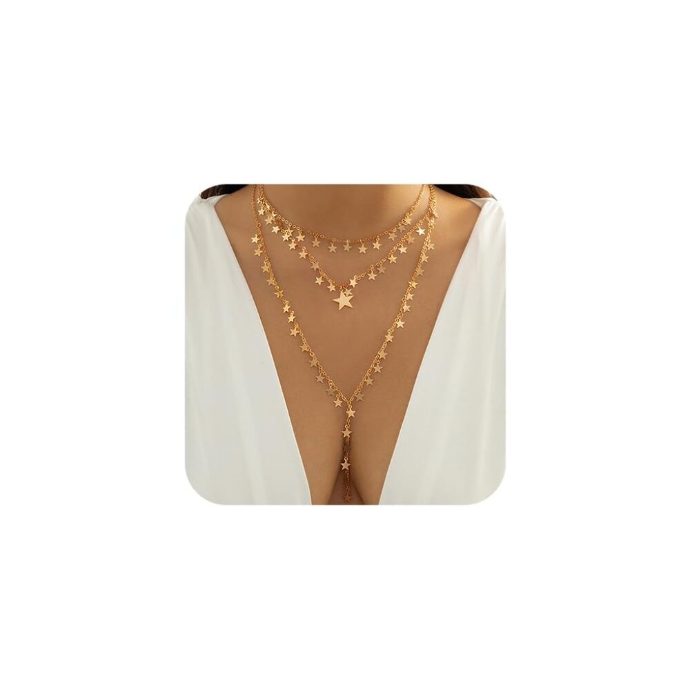 Star Tassel Choker Neck Chain Sexy Layered Necklace Long Tassel Necklace for Wom